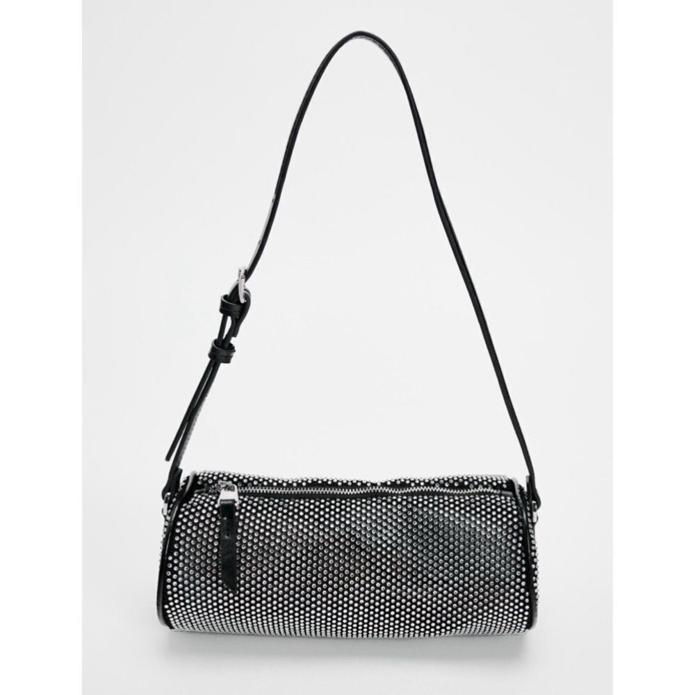 Zara Black Silver Rhinestone Bowling Cylinder Small Shoulder Bag Bachelorette